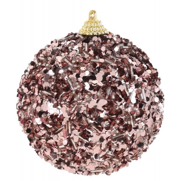 Χριστουγεννιάτικη Μπάλα με Χάντρες και Πούλιες Καφε (8cm)